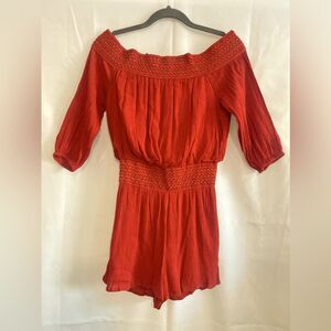 Purple Snow Romper Dark Red/Rust Off The Shoulder Spaghetti Strap, Size Medium